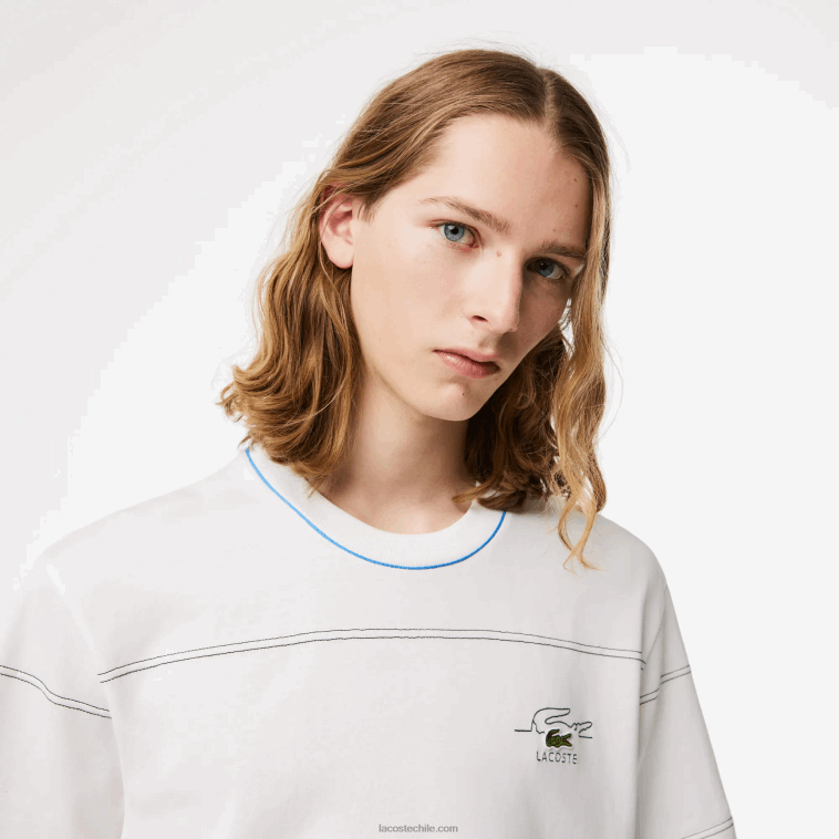 hombres Lacoste blanco 70v playera a rayas de jersey de algodón orgánico N6XZ2182