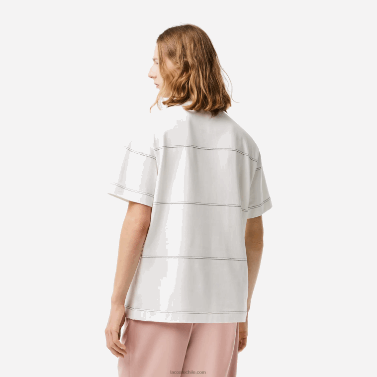 hombres Lacoste blanco 70v playera a rayas de jersey de algodón orgánico N6XZ2182