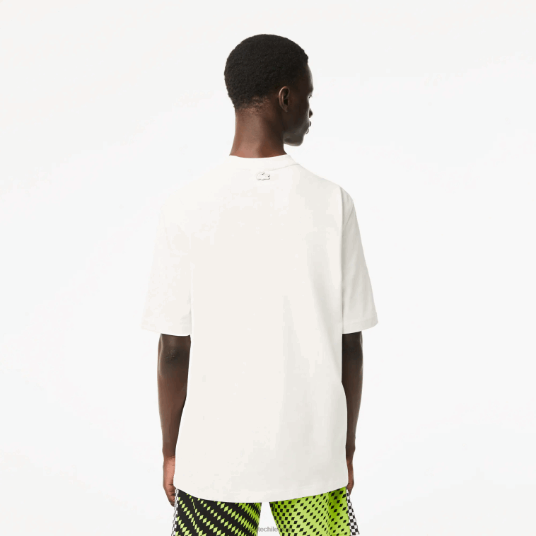 hombres Lacoste blanco 70v playera holgada con estampado de jersey de algodón N6XZ2144