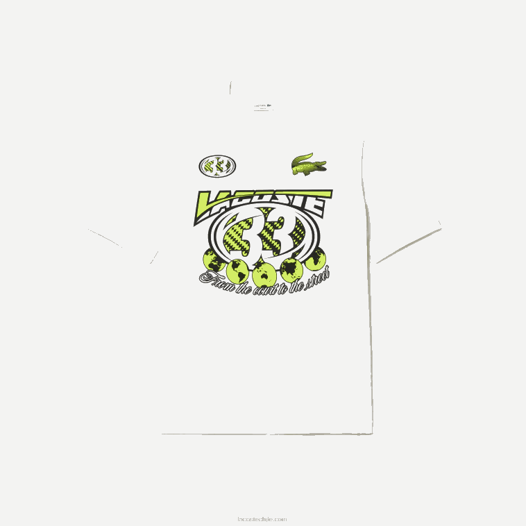 hombres Lacoste blanco 70v playera holgada con estampado de jersey de algodón N6XZ2144