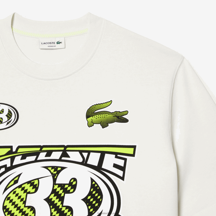 hombres Lacoste blanco 70v playera holgada con estampado de jersey de algodón N6XZ2144