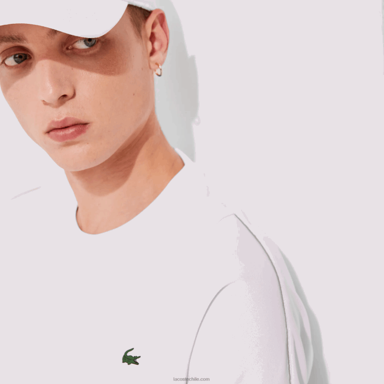 hombres Lacoste blanco amarillo naranja d0v playera de piqué con cuello redondo y bandas gráficas deportivas N6XZ21922