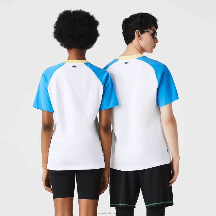 hombres Lacoste blanco azul amarillo d1q camiseta de algodón vivo N6XZ2941