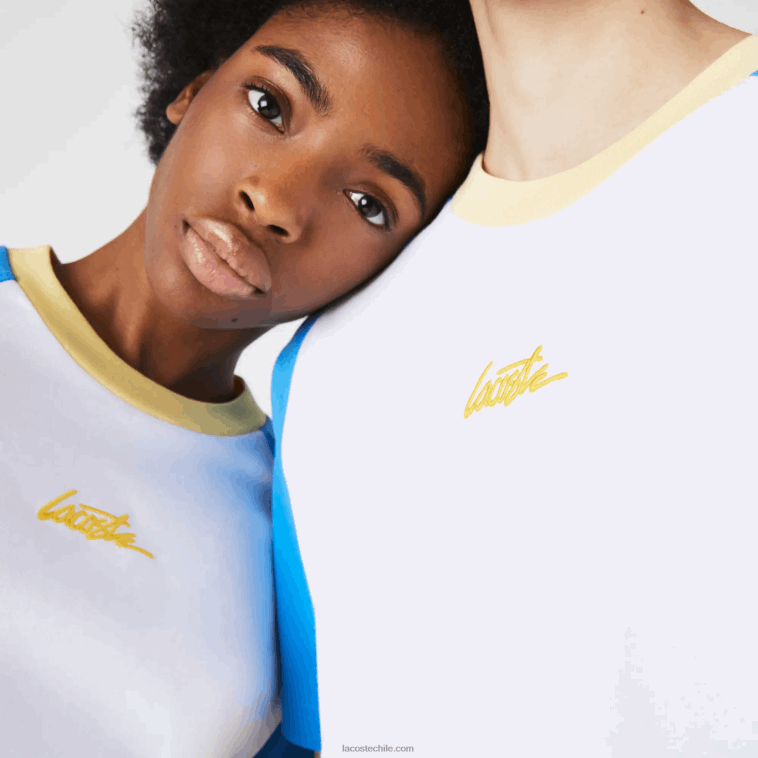 hombres Lacoste blanco azul amarillo d1q camiseta de algodón vivo N6XZ2941