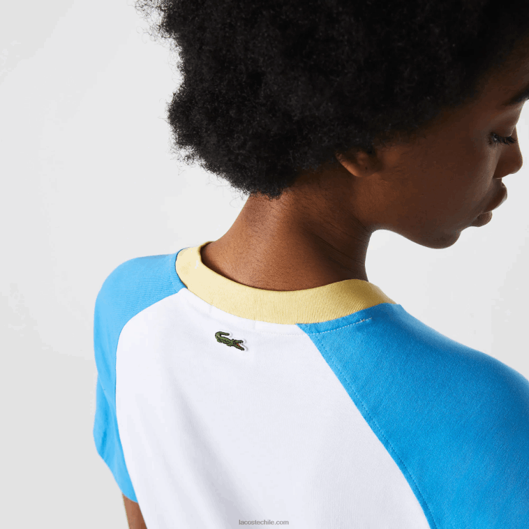 hombres Lacoste blanco azul amarillo d1q camiseta de algodón vivo N6XZ2941