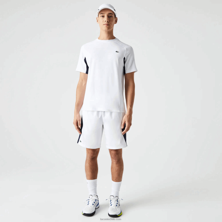 hombres Lacoste blanco azul marino blanco y2u playera de tenis sport color-block ultra-dry piqué N6XZ2583