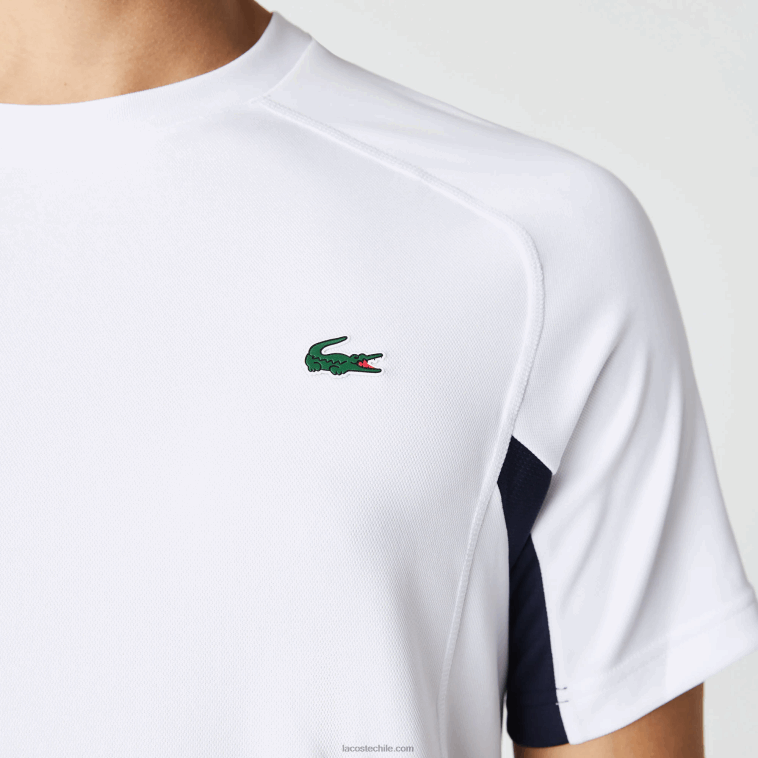 hombres Lacoste blanco azul marino blanco y2u playera de tenis sport color-block ultra-dry piqué N6XZ2583