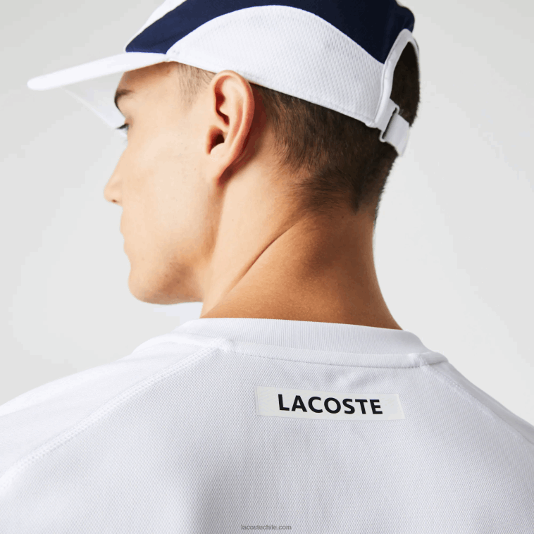 hombres Lacoste blanco azul marino blanco y2u playera de tenis sport color-block ultra-dry piqué N6XZ2583