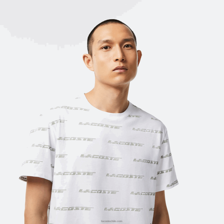 hombres Lacoste blanco caqui verde gy8 camiseta de punto de algodón con logo estampado N6XZ2502