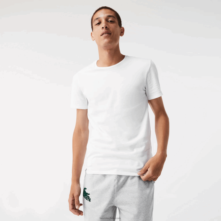 hombres Lacoste blanco gris lomo negro bxy Pack de 3 camisetas de algodón con cuello redondo N6XZ21349