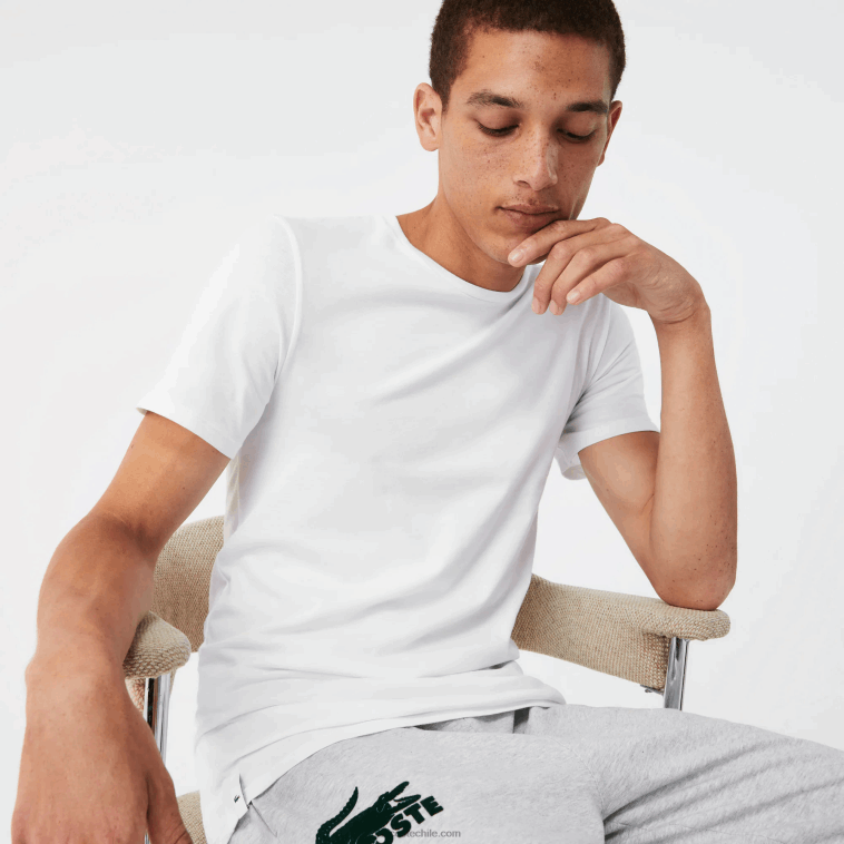 hombres Lacoste blanco gris lomo negro bxy Pack de 3 camisetas de algodón con cuello redondo N6XZ21349