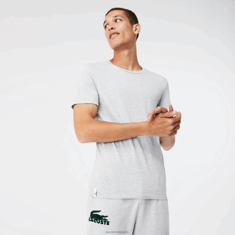 hombres Lacoste blanco gris lomo negro bxy Pack de 3 camisetas de algodón con cuello redondo N6XZ21349