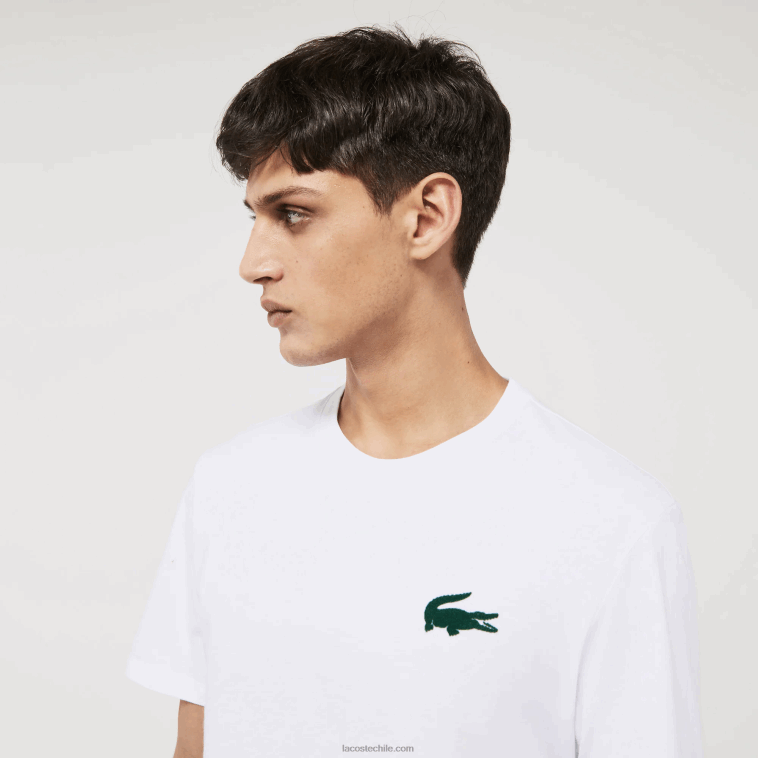 hombres Lacoste blanco verde 7wj camiseta de salón de algodón con cuello redondo y cocodrilo aterciopelado N6XZ21343