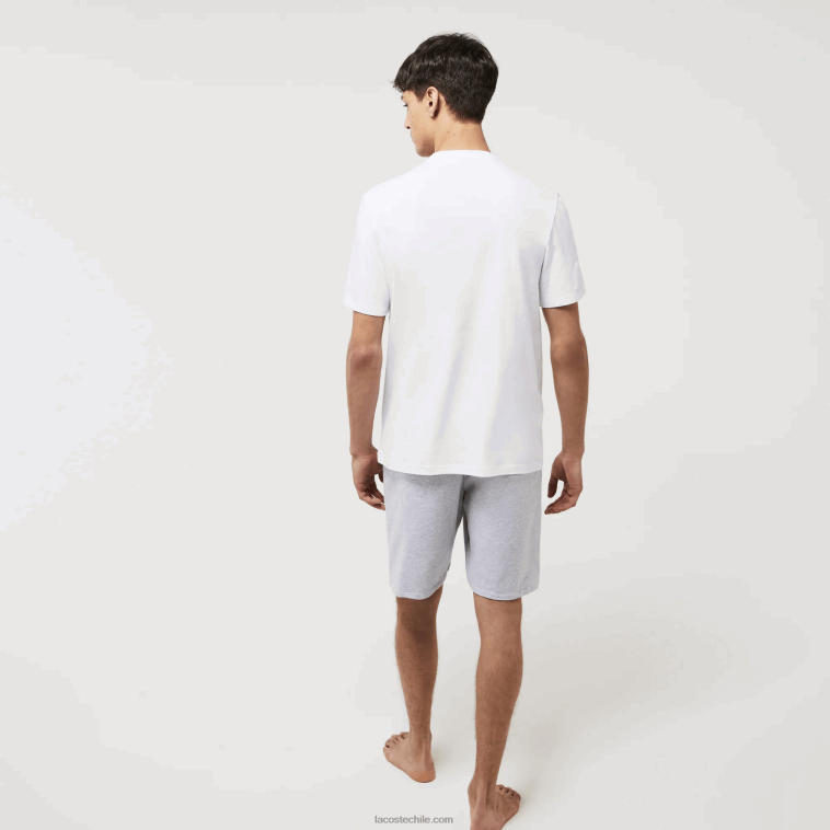 hombres Lacoste blanco verde 7wj camiseta de salón de algodón con cuello redondo y cocodrilo aterciopelado N6XZ21343