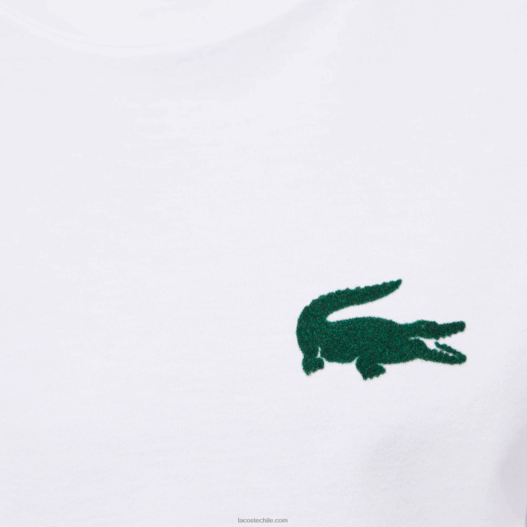 hombres Lacoste blanco verde 7wj camiseta de salón de algodón con cuello redondo y cocodrilo aterciopelado N6XZ21343