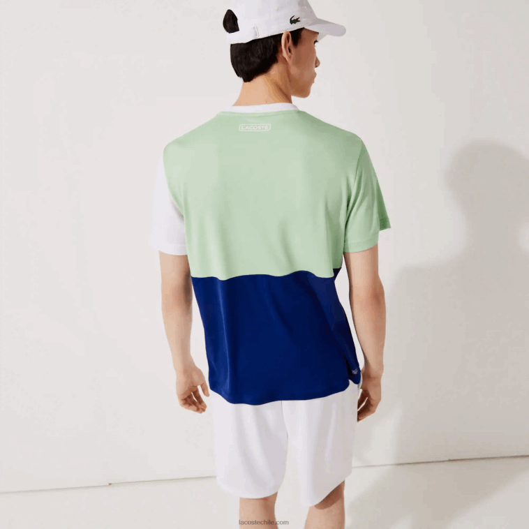 hombres Lacoste blanco verde azul marino blanco cmn camiseta sport tricolor transpirable piqué ligero N6XZ2908