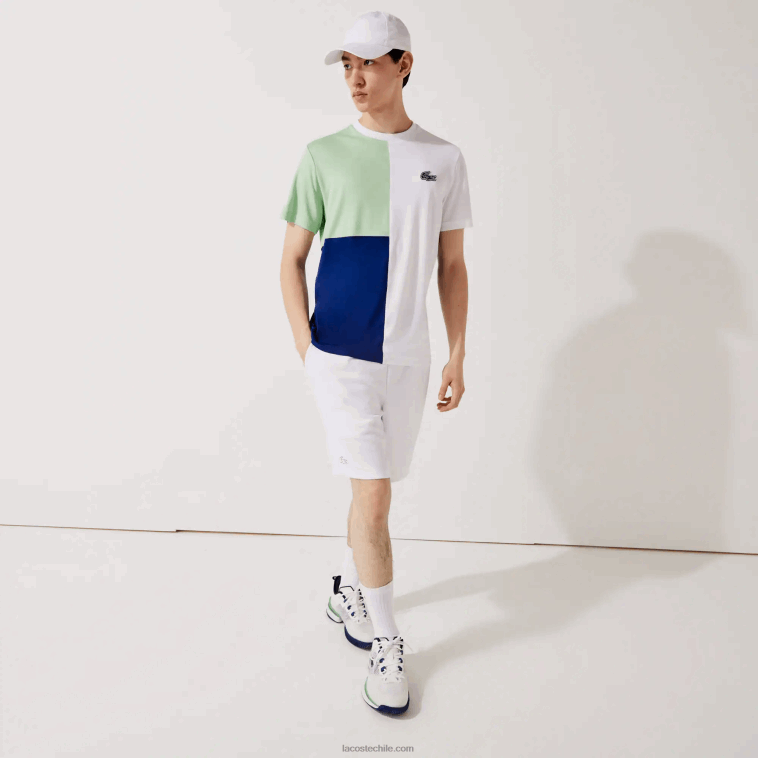 hombres Lacoste blanco verde azul marino blanco cmn camiseta sport tricolor transpirable piqué ligero N6XZ2908