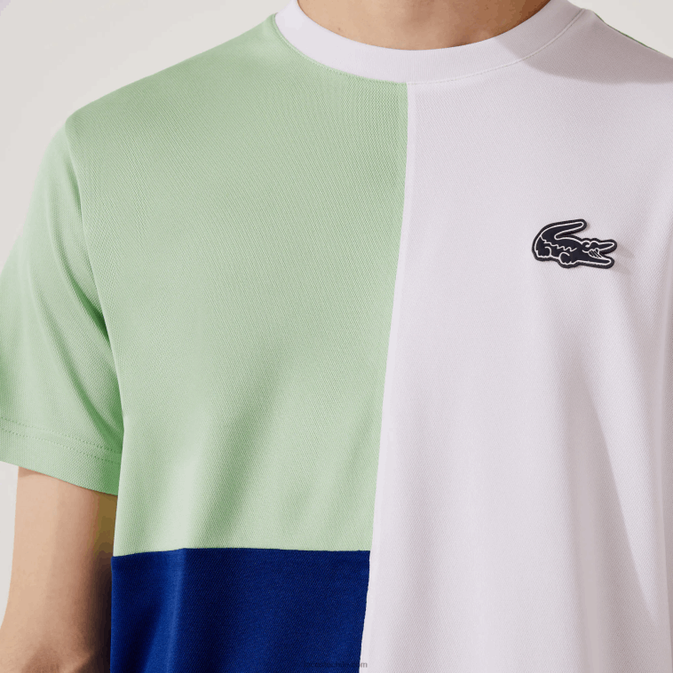 hombres Lacoste blanco verde azul marino blanco cmn camiseta sport tricolor transpirable piqué ligero N6XZ2908