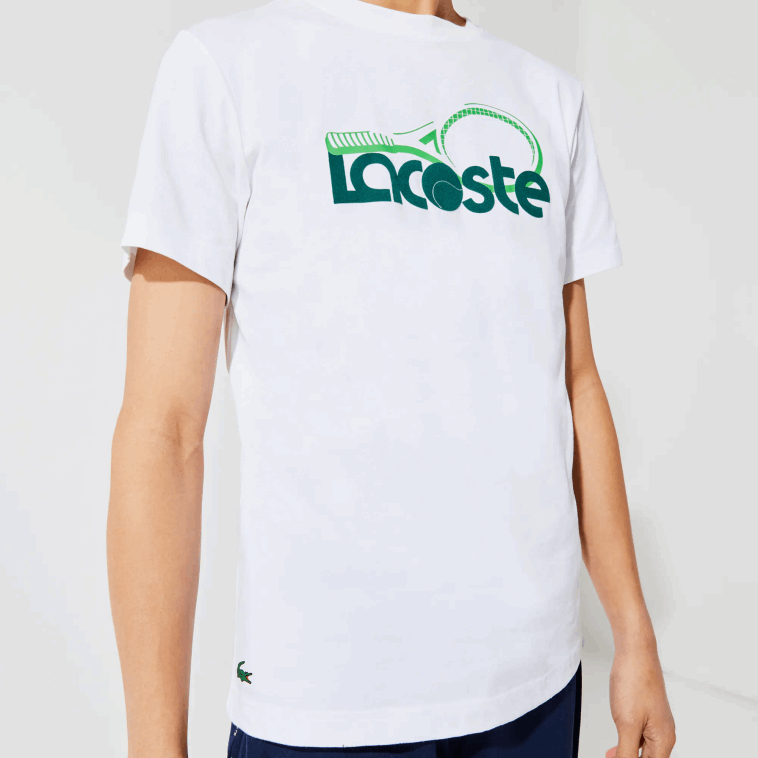 hombres Lacoste blanco verde v7e Camiseta deportiva transpirable con estampado de tenis y cuello redondo N6XZ2792