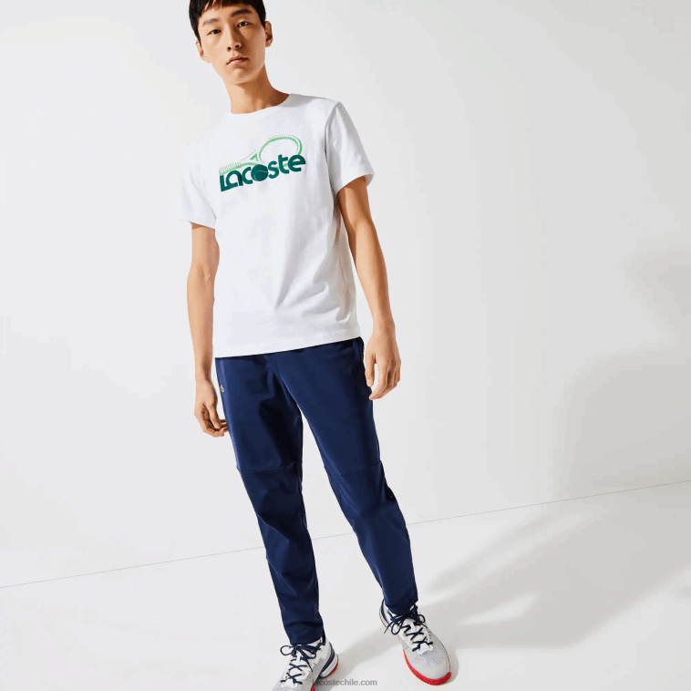 hombres Lacoste blanco verde v7e Camiseta deportiva transpirable con estampado de tenis y cuello redondo N6XZ2792