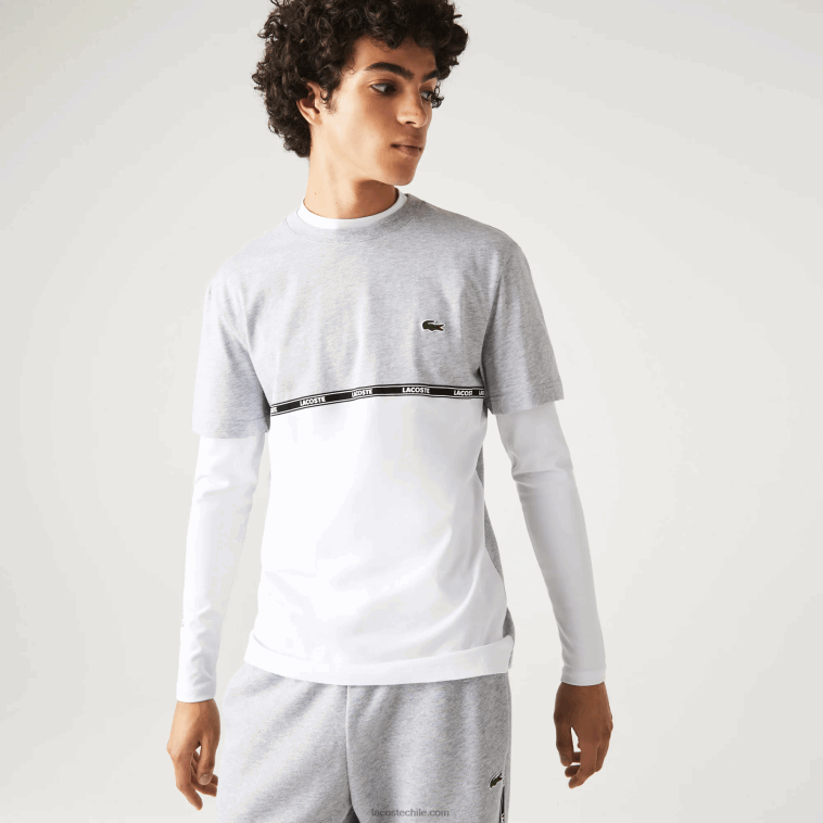 hombres Lacoste gris chino blanco mtg camiseta de marca N6XZ2831
