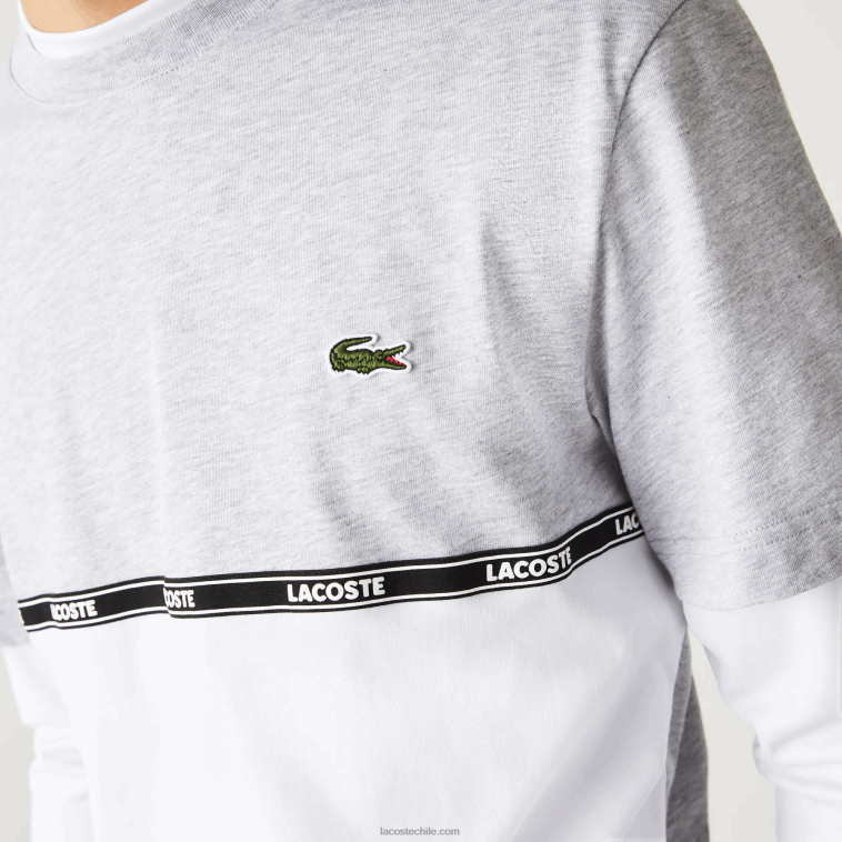 hombres Lacoste gris chino blanco mtg camiseta de marca N6XZ2831