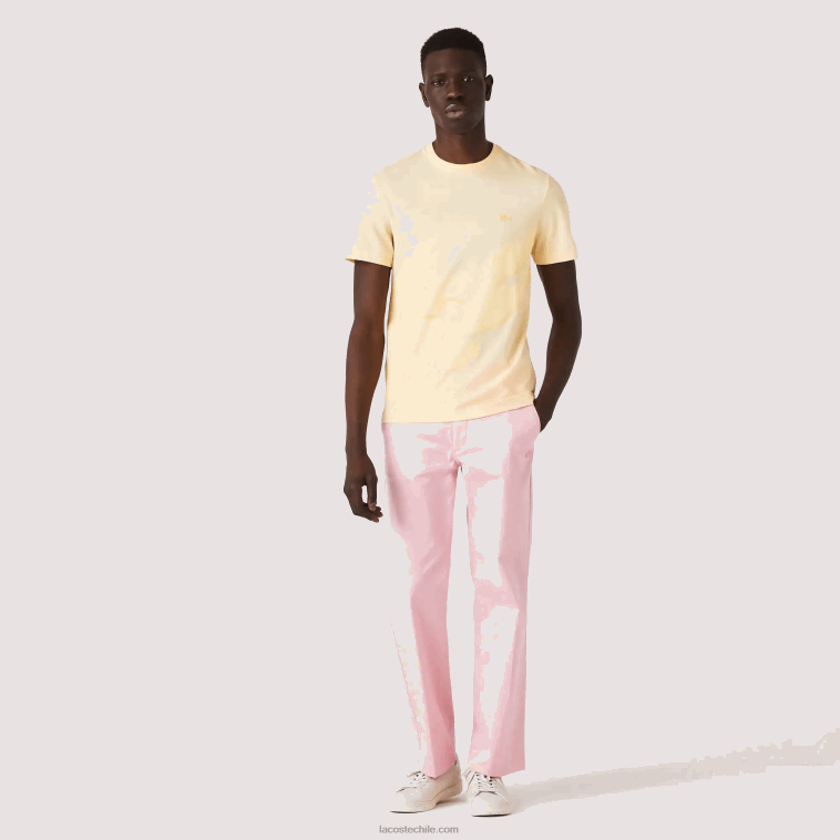 hombres Lacoste hbz amarillo camiseta de algodón orgánico elástico con cuello redondo y estampado de cocodrilo N6XZ2636