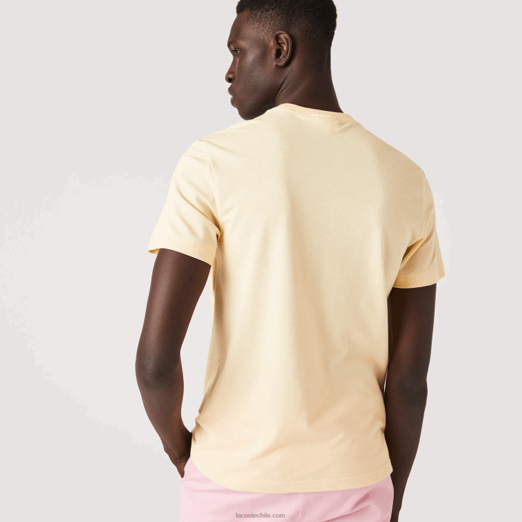 hombres Lacoste hbz amarillo camiseta de algodón orgánico elástico con cuello redondo y estampado de cocodrilo N6XZ2636