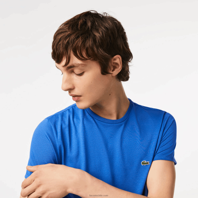 hombres Lacoste kxb azul camiseta de punto de algodón pima con cuello redondo N6XZ235