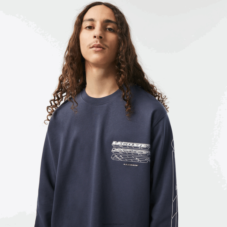 hombres Lacoste kxe azul camiseta holgada de manga larga de jersey de algodón N6XZ2176