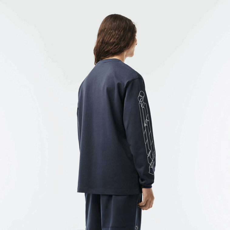 hombres Lacoste kxe azul camiseta holgada de manga larga de jersey de algodón N6XZ2176