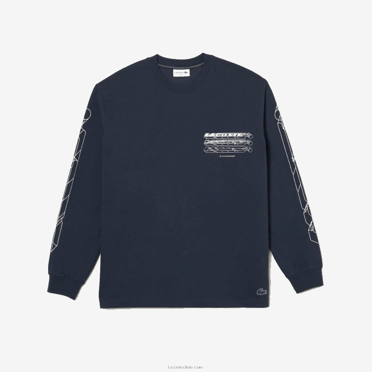 hombres Lacoste kxe azul camiseta holgada de manga larga de jersey de algodón N6XZ2176
