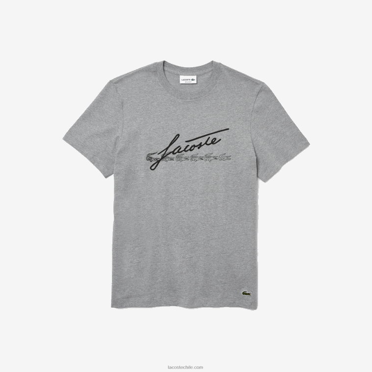 hombres Lacoste lomo gris 4jv camiseta de algodón con cuello redondo y estampado de cocodrilo N6XZ2760