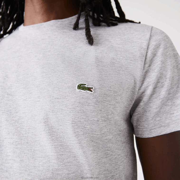 hombres Lacoste lomo gris cca camiseta de punto de algodón pima con cuello redondo N6XZ2619