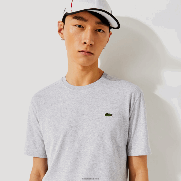 hombres Lacoste lomo gris cca camiseta deportiva transpirable N6XZ2718