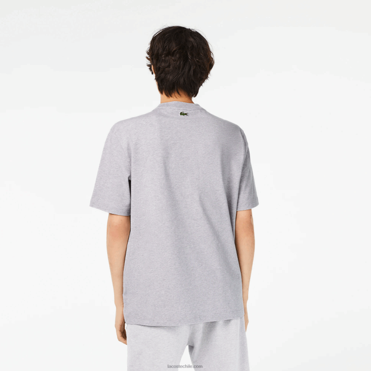 hombres Lacoste lomo gris cca camiseta holgada con cuello redondo y estampado de cocodrilo N6XZ2253