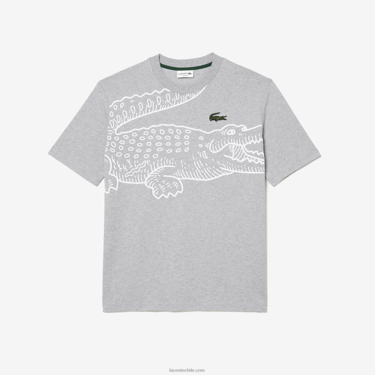 hombres Lacoste lomo gris cca camiseta holgada con cuello redondo y estampado de cocodrilo N6XZ2253