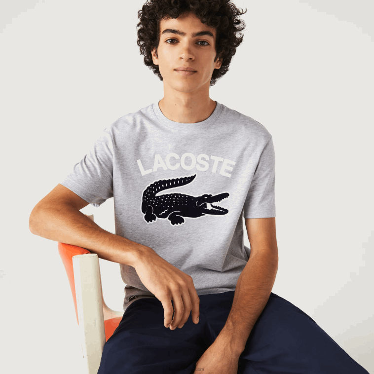 hombres Lacoste lomo gris cca camiseta regular fit con estampado de cocodrilo xl N6XZ2572
