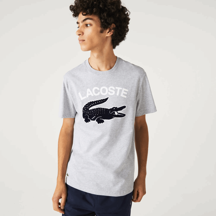 hombres Lacoste lomo gris cca camiseta regular fit con estampado de cocodrilo xl N6XZ2572