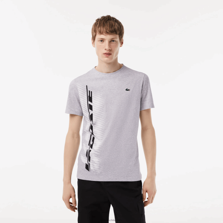 hombres Lacoste lomo gris cca camiseta sport regular fit con marca en contraste N6XZ294