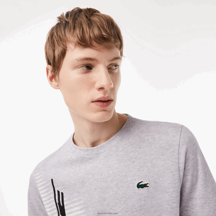 hombres Lacoste lomo gris cca camiseta sport regular fit con marca en contraste N6XZ294