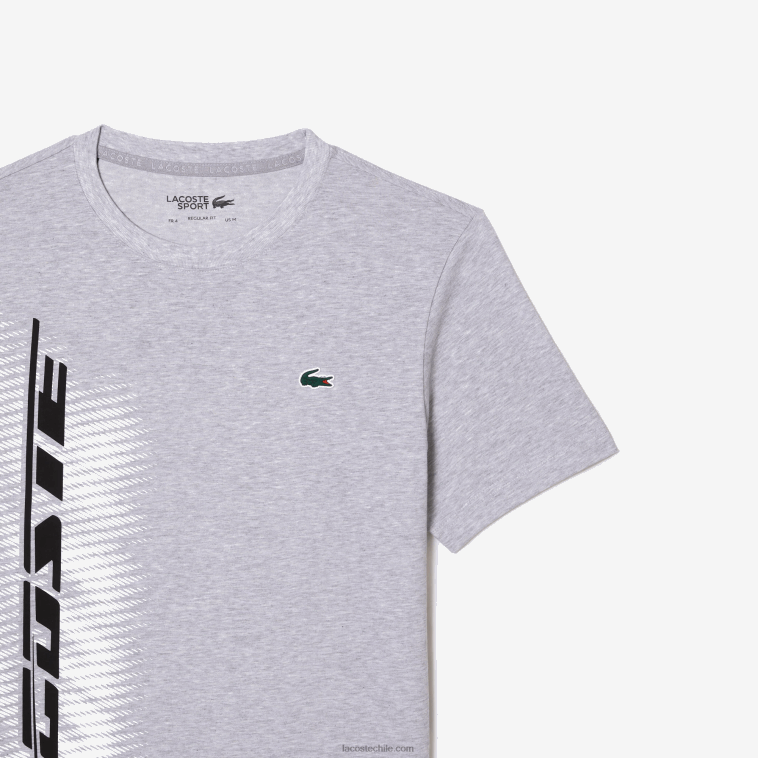 hombres Lacoste lomo gris cca camiseta sport regular fit con marca en contraste N6XZ294