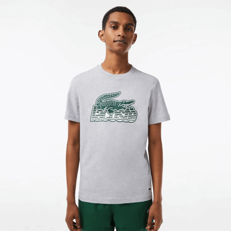 hombres Lacoste lomo gris cca playera con estampado de jersey de algodón N6XZ266