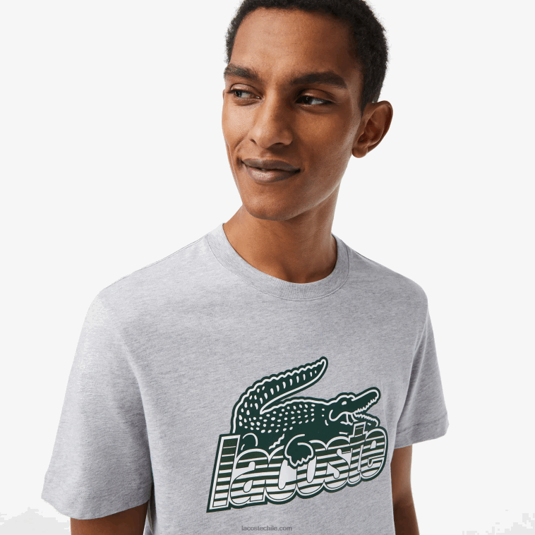 hombres Lacoste lomo gris cca playera con estampado de jersey de algodón N6XZ266
