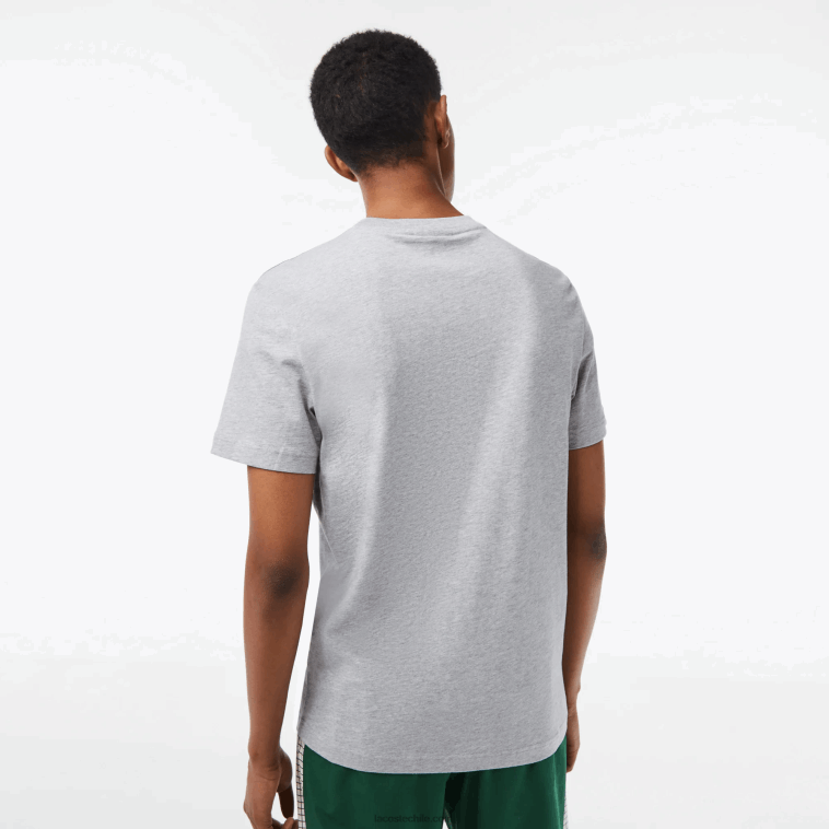 hombres Lacoste lomo gris cca playera con estampado de jersey de algodón N6XZ266