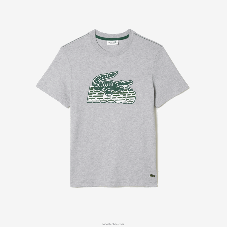 hombres Lacoste lomo gris cca playera con estampado de jersey de algodón N6XZ266