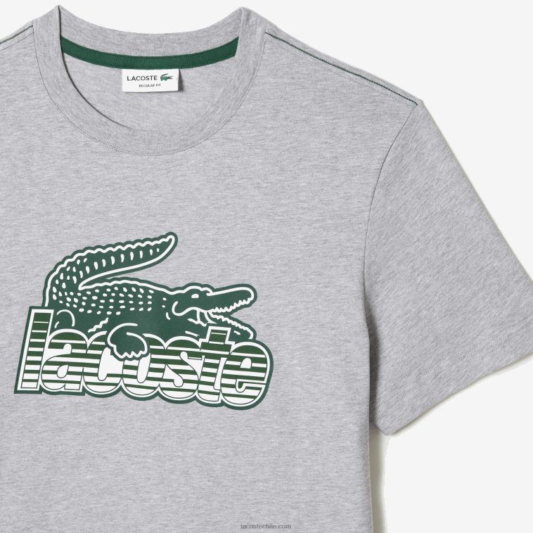 hombres Lacoste lomo gris cca playera con estampado de jersey de algodón N6XZ266