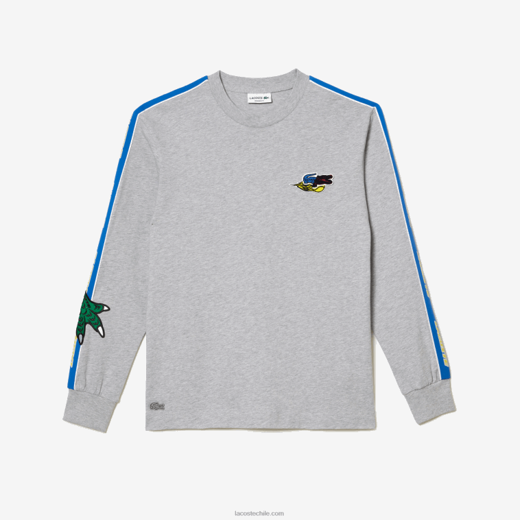 hombres Lacoste lomo gris cca playera con logo de banda N6XZ2719