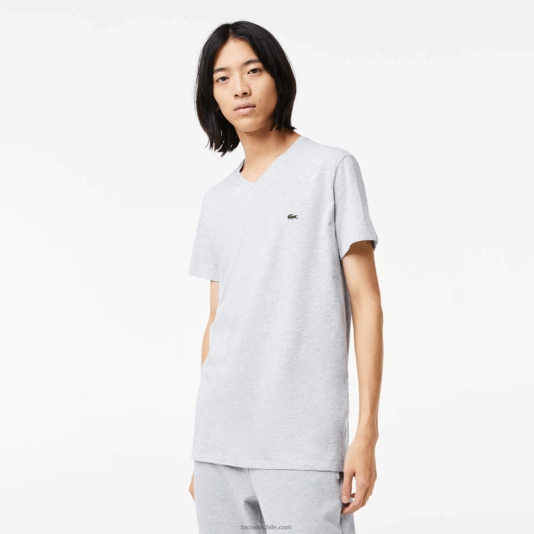 hombres Lacoste lomo gris cca playera de punto de algodón pima con cuello en V N6XZ2614
