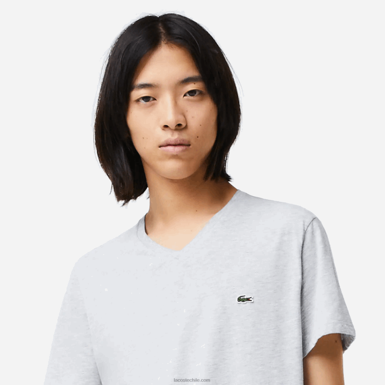 hombres Lacoste lomo gris cca playera de punto de algodón pima con cuello en V N6XZ2614